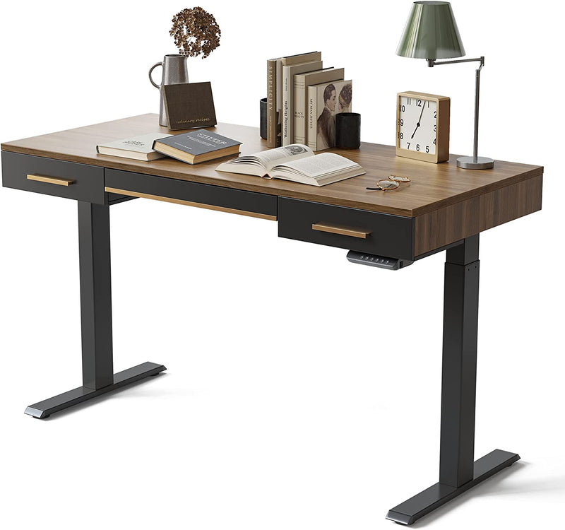 FEZIBO Mid-Century Modern Electric Standing Desk with 3 Drawers, 48 X 26 Inches Whole-Piece Sit Stand up Home Office Desks, Vintage Top/Black Frame (2 Packages) Home & Garden > Household Supplies > Storage & Organization FEZIBO 55  