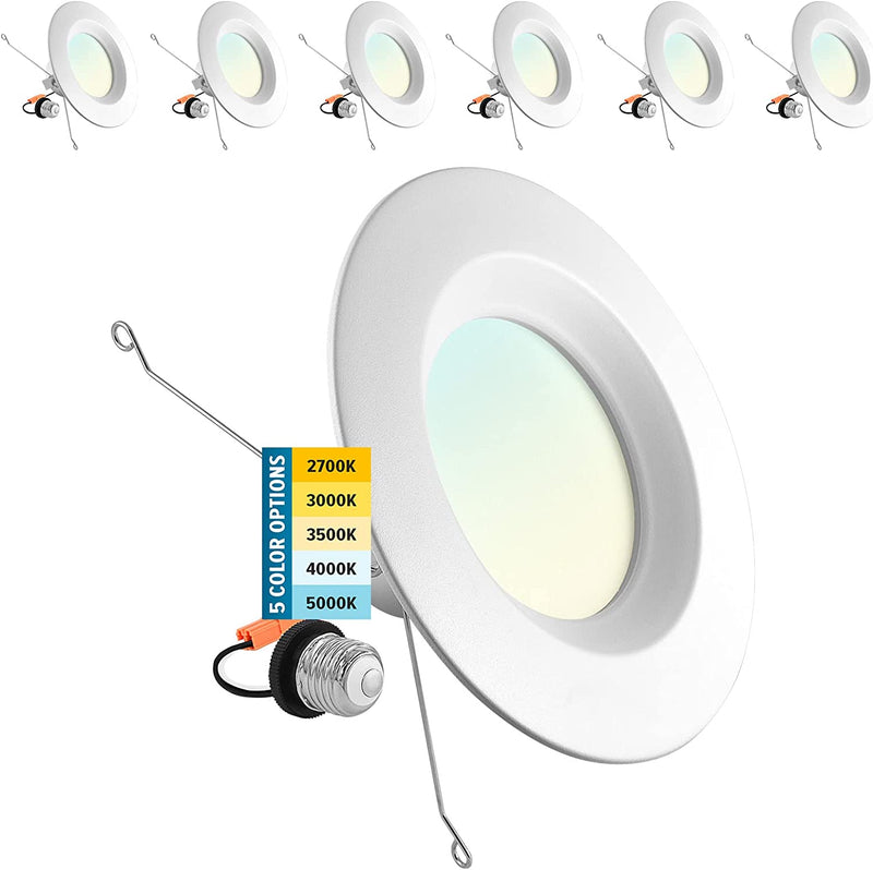 Sunperian 5/6 Inch Recessed Lighting LED Can Lights, 5 Color Options 2700K/3000K/3500K/4000K/5000K, CRI 90, 14W=90W, 1100 Lumens, Dimmable LED Downlight, Wet Rated, IC Rated, ETL Listed (6 Pack) Home & Garden > Lighting > Flood & Spot Lights Sunperian 6 Count (Pack of 1)  