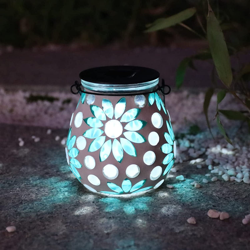 Afirst Mosaic Solar Lanterns Outdood - Glass Hanging Solar Lights Hollow Out Waterproof Table Lamp Outdoor Decorative for Garden, Patio, Holiday Party Outdoor Decoration Home & Garden > Lighting > Lamps Viigarden   