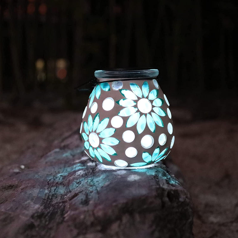 Afirst Mosaic Solar Lanterns Outdood - Glass Hanging Solar Lights Hollow Out Waterproof Table Lamp Outdoor Decorative for Garden, Patio, Holiday Party Outdoor Decoration Home & Garden > Lighting > Lamps Viigarden   