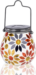 Afirst Mosaic Solar Lanterns Outdood - Glass Hanging Solar Lights Hollow Out Waterproof Table Lamp Outdoor Decorative for Garden, Patio, Holiday Party Outdoor Decoration Home & Garden > Lighting > Lamps Viigarden Daisy  