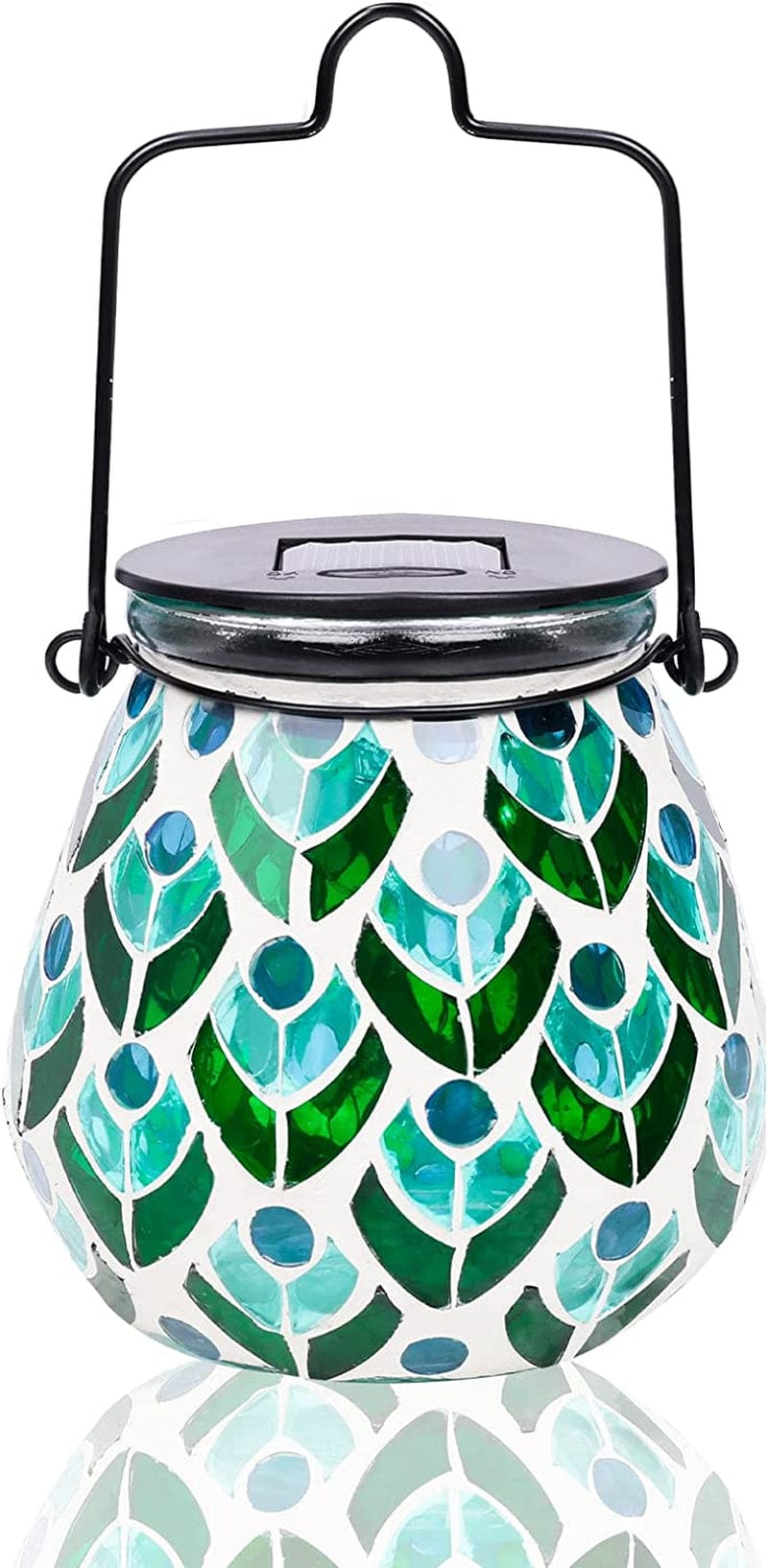 Afirst Mosaic Solar Lanterns Outdood - Glass Hanging Solar Lights Hollow Out Waterproof Table Lamp Outdoor Decorative for Garden, Patio, Holiday Party Outdoor Decoration Home & Garden > Lighting > Lamps Viigarden Peacock  