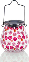 Afirst Mosaic Solar Lanterns Outdood - Glass Hanging Solar Lights Hollow Out Waterproof Table Lamp Outdoor Decorative for Garden, Patio, Holiday Party Outdoor Decoration Home & Garden > Lighting > Lamps Viigarden Pink  