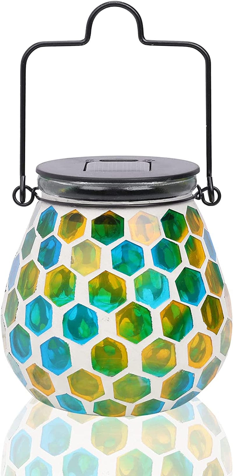 Afirst Mosaic Solar Lanterns Outdood - Glass Hanging Solar Lights Hollow Out Waterproof Table Lamp Outdoor Decorative for Garden, Patio, Holiday Party Outdoor Decoration Home & Garden > Lighting > Lamps Viigarden Square green  
