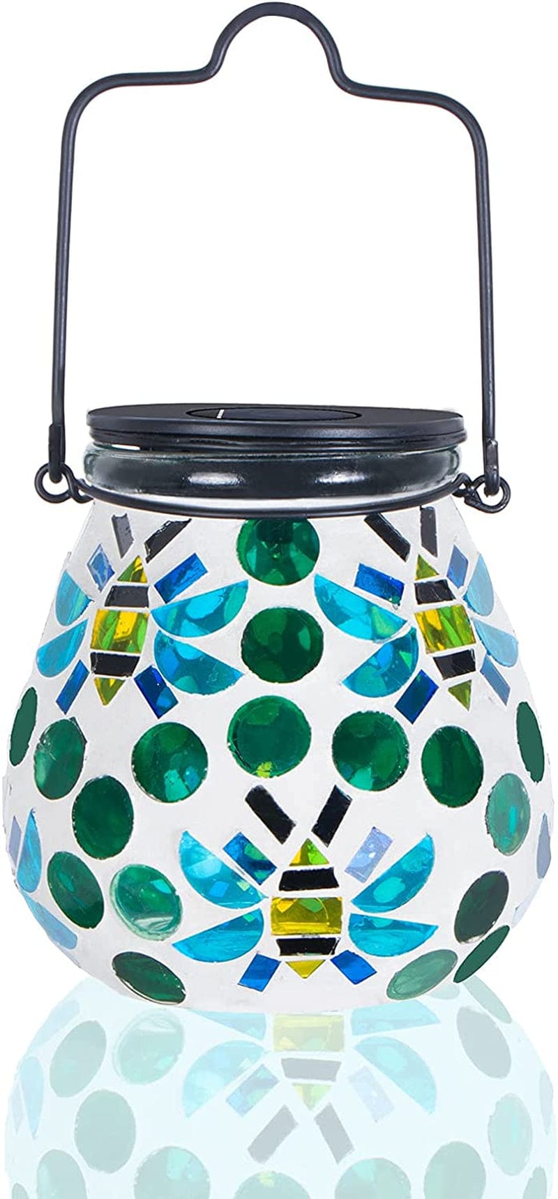 Afirst Mosaic Solar Lanterns Outdood - Glass Hanging Solar Lights Hollow Out Waterproof Table Lamp Outdoor Decorative for Garden, Patio, Holiday Party Outdoor Decoration Home & Garden > Lighting > Lamps Viigarden Bee  