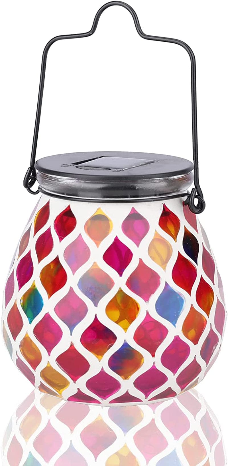 Afirst Mosaic Solar Lanterns Outdood - Glass Hanging Solar Lights Hollow Out Waterproof Table Lamp Outdoor Decorative for Garden, Patio, Holiday Party Outdoor Decoration Home & Garden > Lighting > Lamps Viigarden Square pink  