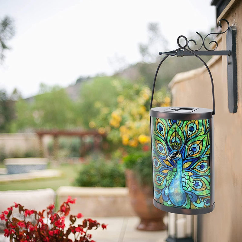 Afirst Solar Lantern Outdoor Hanging Glass Solar Peacock Lights Waterproof LED Solar Lamp for Garden Yard Tree Desk Decor Home & Garden > Lighting > Lamps Viigarden   
