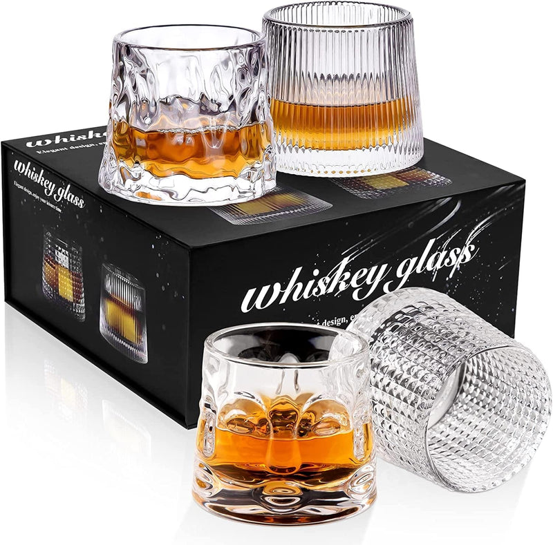 AFN Whiskey Glasses Set of 4, 8 Oz Rocks Barware, Old Fashioned Clear Glassware with Luxury Gift Box for Scotch, Bourbon, Liquor, Brandy, Rum and Cocktail Drinks (All Style) Home & Garden > Kitchen & Dining > Barware AFN All Style  