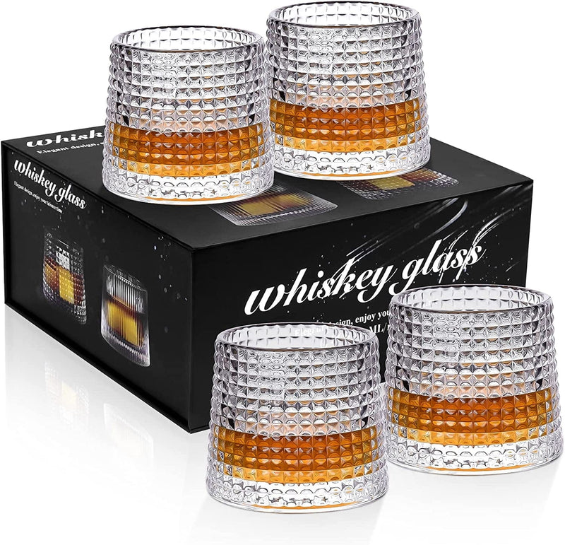 AFN Whiskey Glasses Set of 4, 8 Oz Rocks Barware, Old Fashioned Clear Glassware with Luxury Gift Box for Scotch, Bourbon, Liquor, Brandy, Rum and Cocktail Drinks (All Style) Home & Garden > Kitchen & Dining > Barware AFN Diamonds Style  