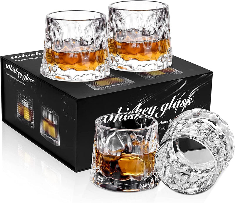AFN Whiskey Glasses Set of 4, 8 Oz Rocks Barware, Old Fashioned Clear Glassware with Luxury Gift Box for Scotch, Bourbon, Liquor, Brandy, Rum and Cocktail Drinks (All Style) Home & Garden > Kitchen & Dining > Barware AFN Water Wave Style  