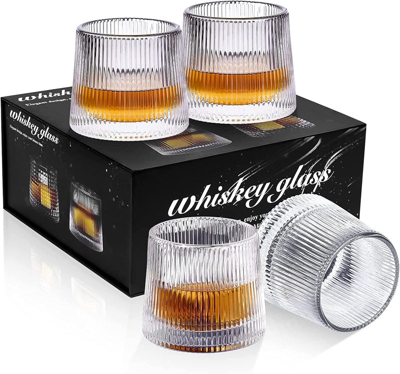 AFN Whiskey Glasses Set of 4, 8 Oz Rocks Barware, Old Fashioned Clear Glassware with Luxury Gift Box for Scotch, Bourbon, Liquor, Brandy, Rum and Cocktail Drinks (All Style) Home & Garden > Kitchen & Dining > Barware AFN Vertical Stripe Style  