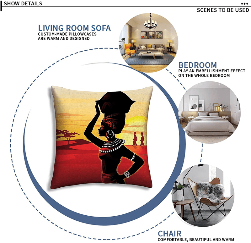 African American Black Women Home Decor Throw Pillow Covers 18X18 Inches African Girl Art Cushion Covers Decorative Pillows for Living Room Bedroom Sofa Bed Chair (Set of 2) Home & Garden > Decor > Chair & Sofa Cushions Cukemip   