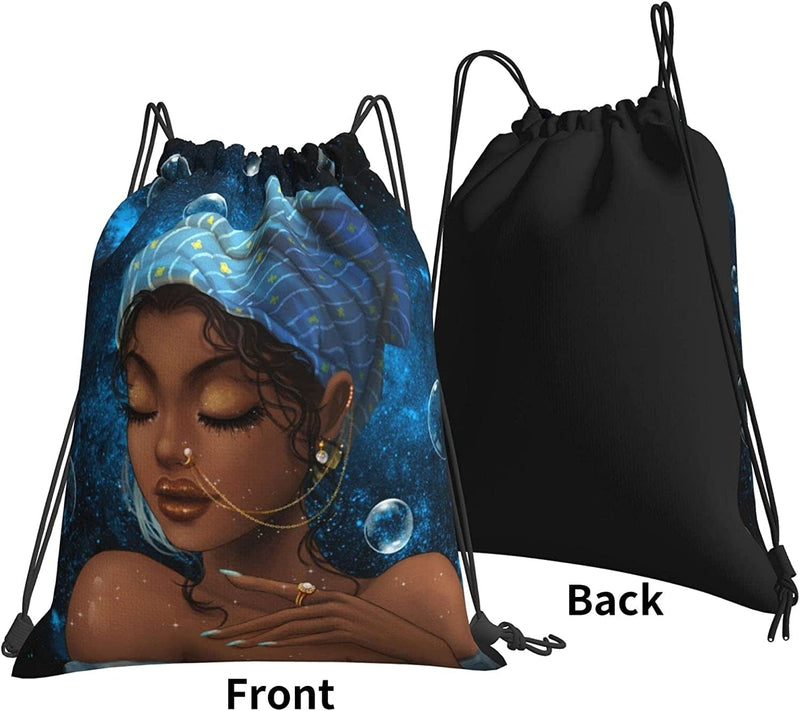 African American Women Drawstring Backpack Black Girl Sport Gym Bag Waterproof, Durable and Light Sackpack for Women Girls Home & Garden > Household Supplies > Storage & Organization Syifasya   