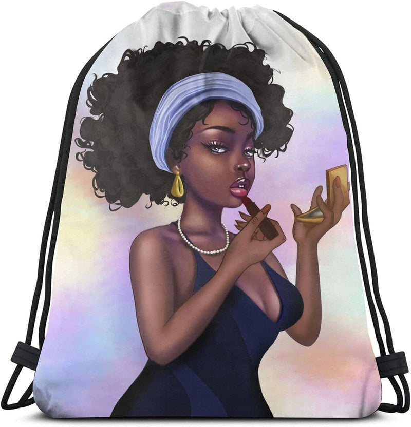 African American Women Drawstring Backpack Black Girl Sport Gym Bag Waterproof, Durable and Light Sackpack for Women Girls Home & Garden > Household Supplies > Storage & Organization Syifasya Black Girl5 14"L x 16"H 