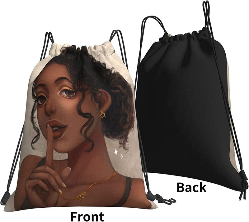 Afro American Woman Drawstring Backpack Black Girl Sport Gym Bag Waterproof, Durable and Light Sackpack for Girls Home & Garden > Household Supplies > Storage & Organization Syifasya   