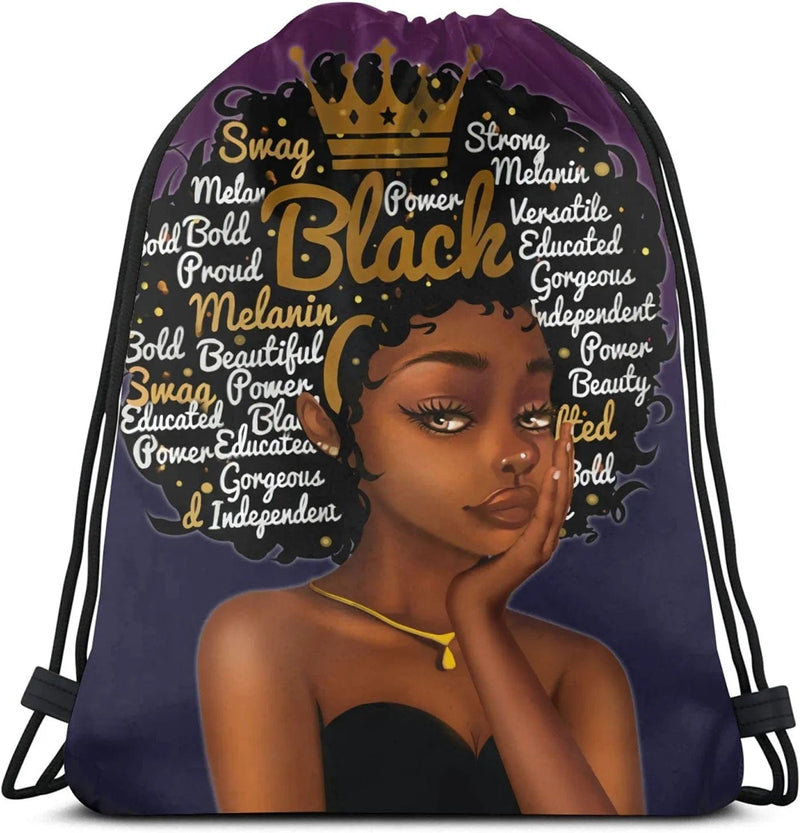 Afro American Woman Drawstring Backpack Black Girl Sport Gym Bag Waterproof, Durable and Light Sackpack for Girls Home & Garden > Household Supplies > Storage & Organization Syifasya Black Girl1 14"L x 16"H 
