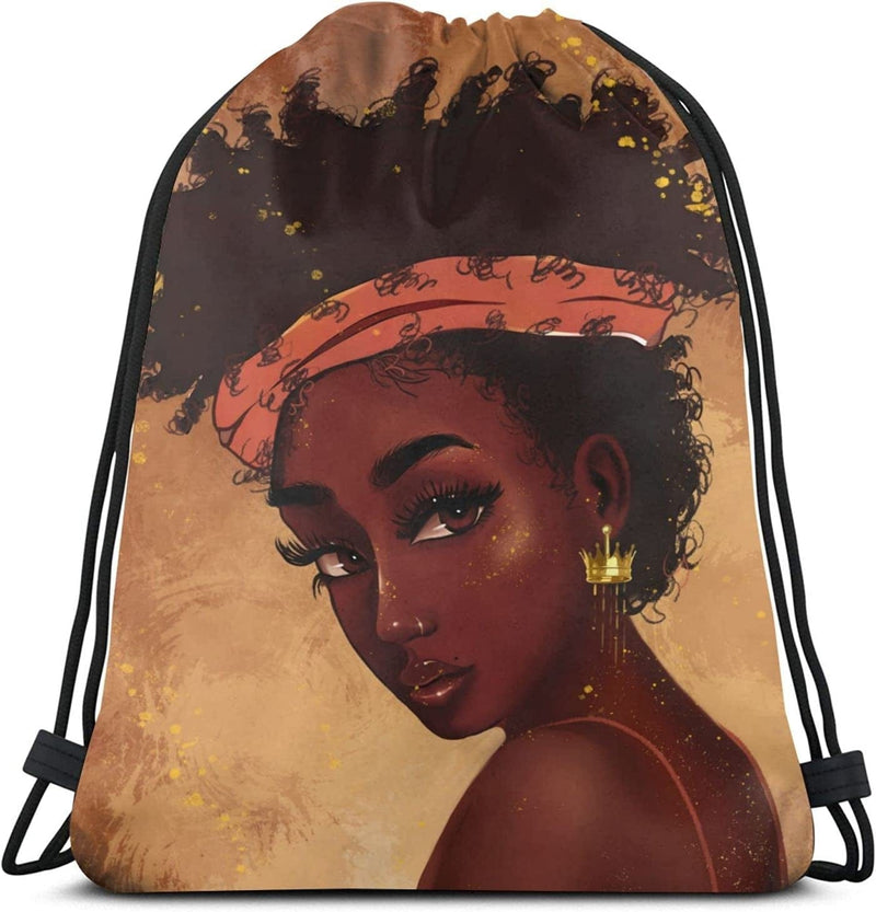 Afro American Woman Drawstring Backpack Black Girl Sport Gym Bag Waterproof, Durable and Light Sackpack for Girls Home & Garden > Household Supplies > Storage & Organization Syifasya Black Girl4 14"L x 16"H 