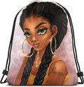 Afro American Woman Drawstring Backpack Black Girl Sport Gym Bag Waterproof, Durable and Light Sackpack for Girls Home & Garden > Household Supplies > Storage & Organization Syifasya Black Girl6 14"L x 16"H 