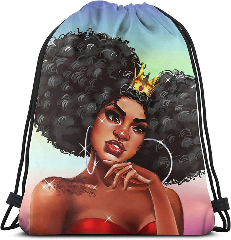 Afro American Woman Drawstring Backpack Black Girl Sport Gym Bag Waterproof, Durable and Light Sackpack for Girls Home & Garden > Household Supplies > Storage & Organization Syifasya Black Girl8 14"L x 16"H 