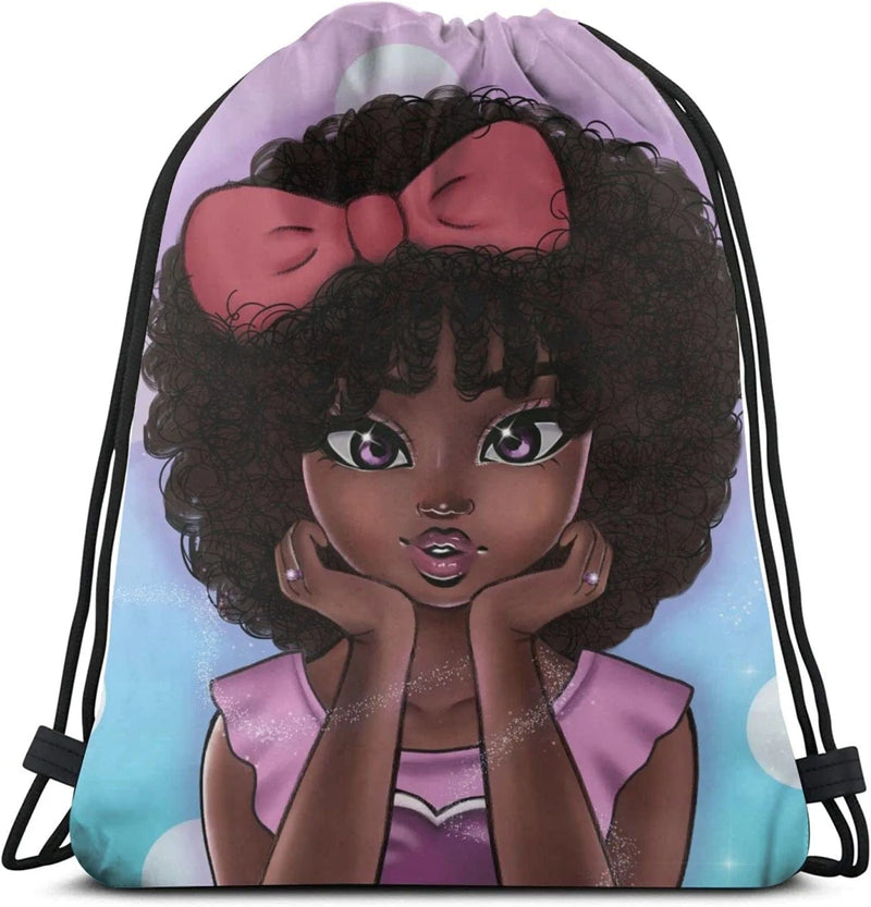 Afro American Woman Drawstring Backpack Black Girl Sport Gym Bag Waterproof, Durable and Light Sackpack for Girls