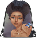 Afro American Woman Drawstring Backpack Black Girl Sport Gym Bag Waterproof, Durable and Light Sackpack for Girls Home & Garden > Household Supplies > Storage & Organization Syifasya Black Girl3 14"L x 16"H 