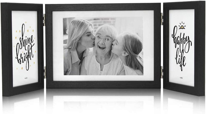 Afuly 3 Picture Frame 4X6 and 5X7 Black Picture Frames Collage Hinged Folding Triple Photo Frames for Desktop Gifts for Family Friends Thanksgiving Christmas Gifts Home & Garden > Decor > Picture Frames Afuly Black  