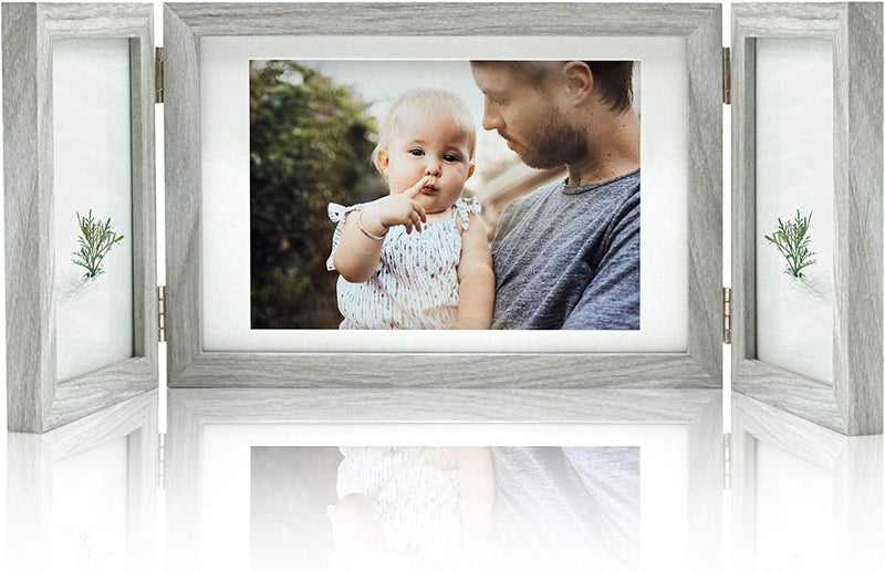 Afuly 3 Picture Frame 4X6 and 5X7 Black Picture Frames Collage Hinged Folding Triple Photo Frames for Desktop Gifts for Family Friends Thanksgiving Christmas Gifts Home & Garden > Decor > Picture Frames Afuly Gray  