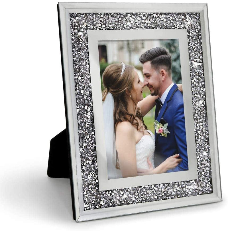 Afuly 5X7 Picture Frame Glitter Glass Diamonds Sparkle Silver Grey Crystal, Gifts for Wedding Friends Family, Desktop Stand Display, Halloween Gifts Home & Garden > Decor > Picture Frames Afuly 4x6  