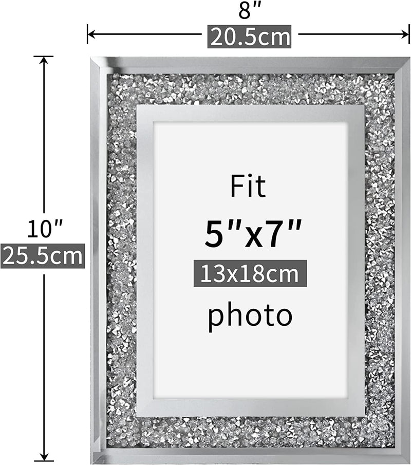 Afuly 5X7 Picture Frame Glitter Glass Diamonds Sparkle Silver Grey Crystal, Gifts for Wedding Friends Family, Desktop Stand Display, Halloween Gifts Home & Garden > Decor > Picture Frames Afuly   