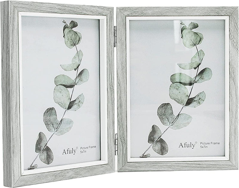 Afuly 5X7 Picture Frame Grey Double Wooden Hinged Photo Frames 2 Openings Tabletop Desk Display Farmhouse Decor Unique Gifts Home & Garden > Decor > Picture Frames Afuly 5x7  