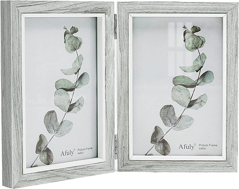 Afuly 5X7 Picture Frame Grey Double Wooden Hinged Photo Frames 2 Openings Tabletop Desk Display Farmhouse Decor Unique Gifts Home & Garden > Decor > Picture Frames Afuly 4x6  