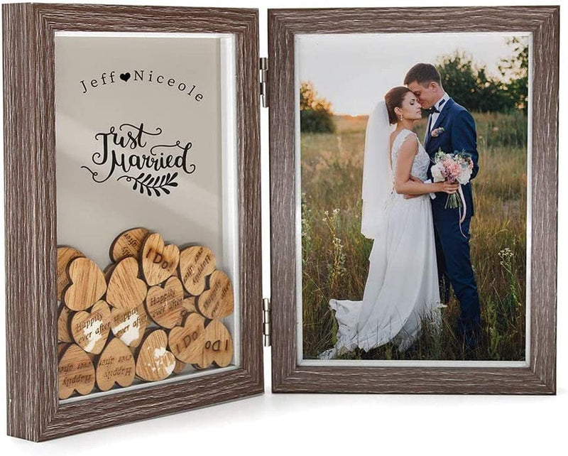 Afuly Double Picture Frame 5X7 White Wooden Hinged Photo Frames Collage Small Shadow Box 2 Openings Elegant Wedding Unique Gifts for Couples Home & Garden > Decor > Picture Frames Afuly Dark Brown  