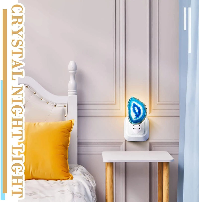 Agate Night Light Agate Slice Light Crystal Nightlight Plug into Wall with Switch Home Decor Hallway Lights, Nightlight for Ttoilet Kitchen Bedroom (Blue)