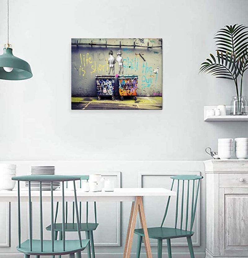 Agcary Graffiti Style Banksy Wall Decor Colorful Figure Street Graffiti Poster Print Oil Paintings Canvas Reproduction Ready to Hang 16" X 12" (Life Is Short Chill the Duck Out, Framed) Home & Garden > Decor > Artwork > Posters, Prints, & Visual Artwork Pangu Culture and Art Co., Ltd.   