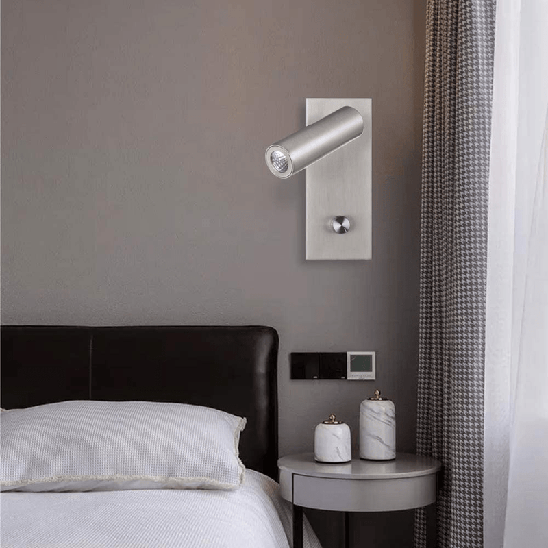 Agese Recessed Wall Mounted Reading Light Sconces Wall Lamp Bedside Headboard Bedroom Knob Dimmer Switch Osram LED 4.5W Warm White 3000K Input 110-240V AC Hardwired Embedded Not Plug (Nickel WL200)
