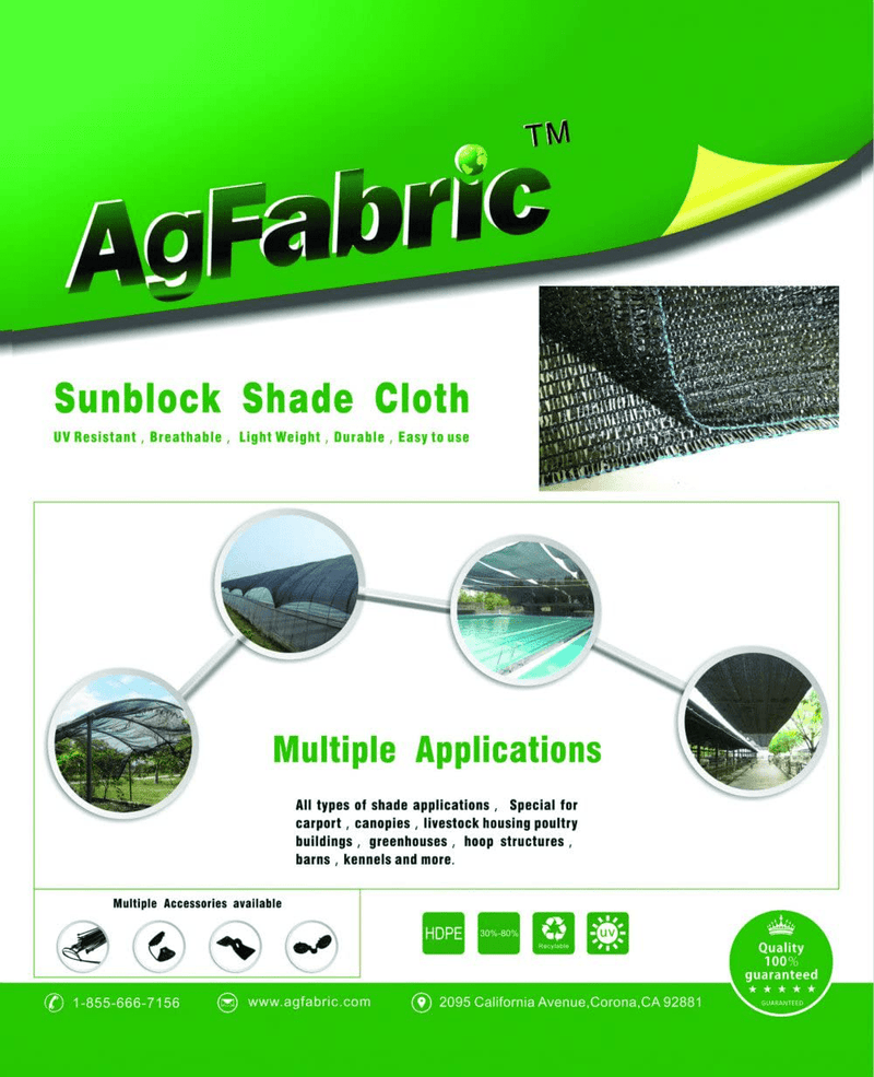 Agfabric SDR400812B 40% Sunblock Shade Cloth Cover with Clips for Plants 8’ X 12’, Black