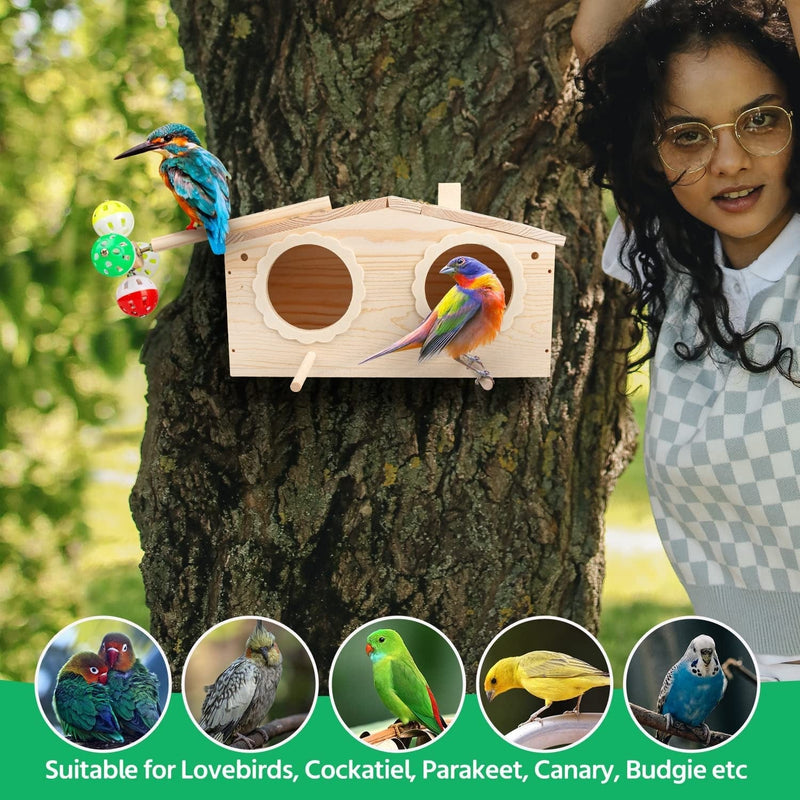 Agokud Hand Crafted Large Parakeet Nesting Box, Wood Budgie Nesting House Bird Parrots Breeding Box Cockatiel Mating Box Cage, Accessories with Coconut Shreds Rotating Bell Toys Finch Lovebirds Animals & Pet Supplies > Pet Supplies > Bird Supplies > Bird Cages & Stands AgoKud   