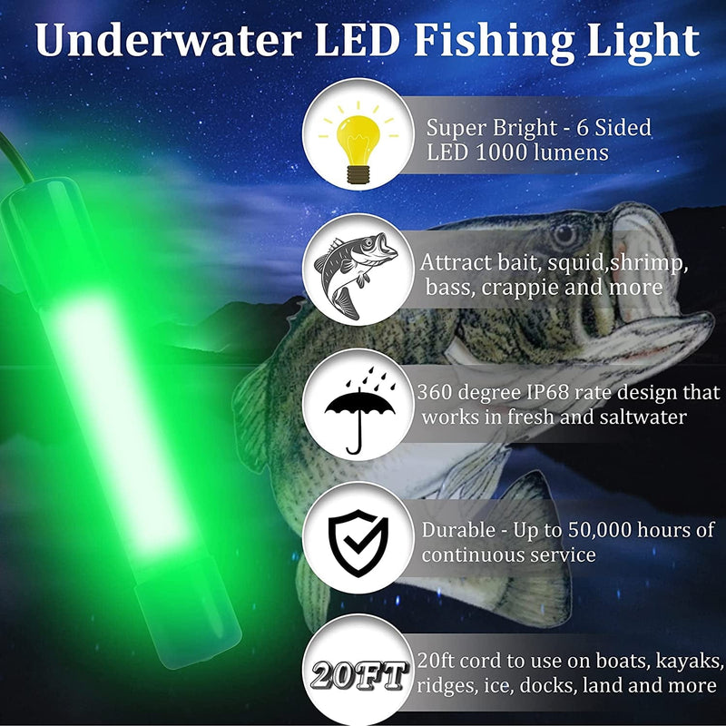AGOOL LED Underwater Fishing Light 1000 Lumens 180 LED 8W 12V Submersible Fishing Bait Finder Night Fishing Light Deep Drop Light Boat Decorative Light for Shrimp Squid and Fish Crowds Home & Garden > Pool & Spa > Pool & Spa Accessories AGOOL   
