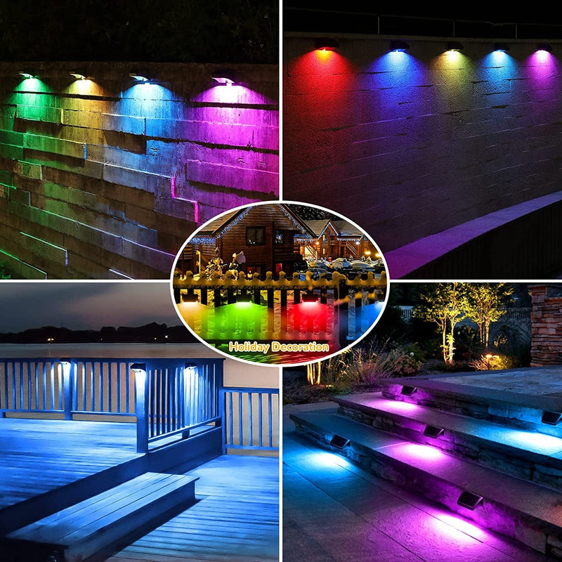 AGPTEK Solar Fence Lights Warm White & RGB Lock Mode 4Pack, 10 Lighting Modes Detachable Lampshade Fence Solar Lights IP65 Waterproof Outdoor Decorative Solar Lights for Fence, Wall, Patio, Step, Deck