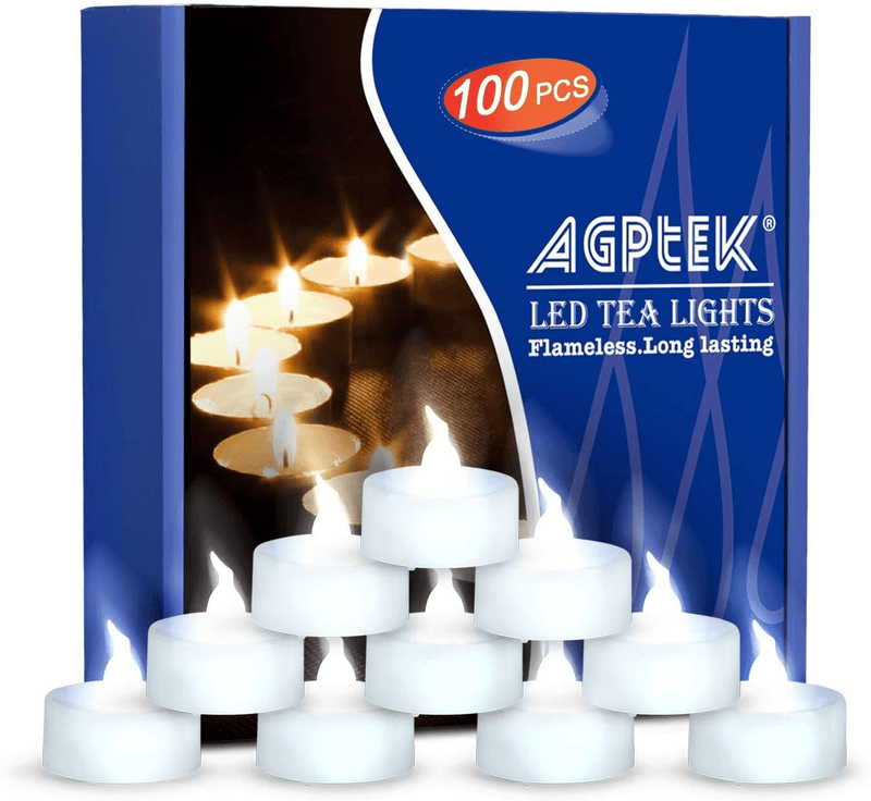 AGPtEK Tea Lights,100 Pack Flameless LED Candles Battery Operated Tealight Candles No Flicker Long Lasting Tealight for Wedding Holiday Party Home Decoration(Cool White) Home & Garden > Decor > Home Fragrances > Candles AGPTEK Cool White  