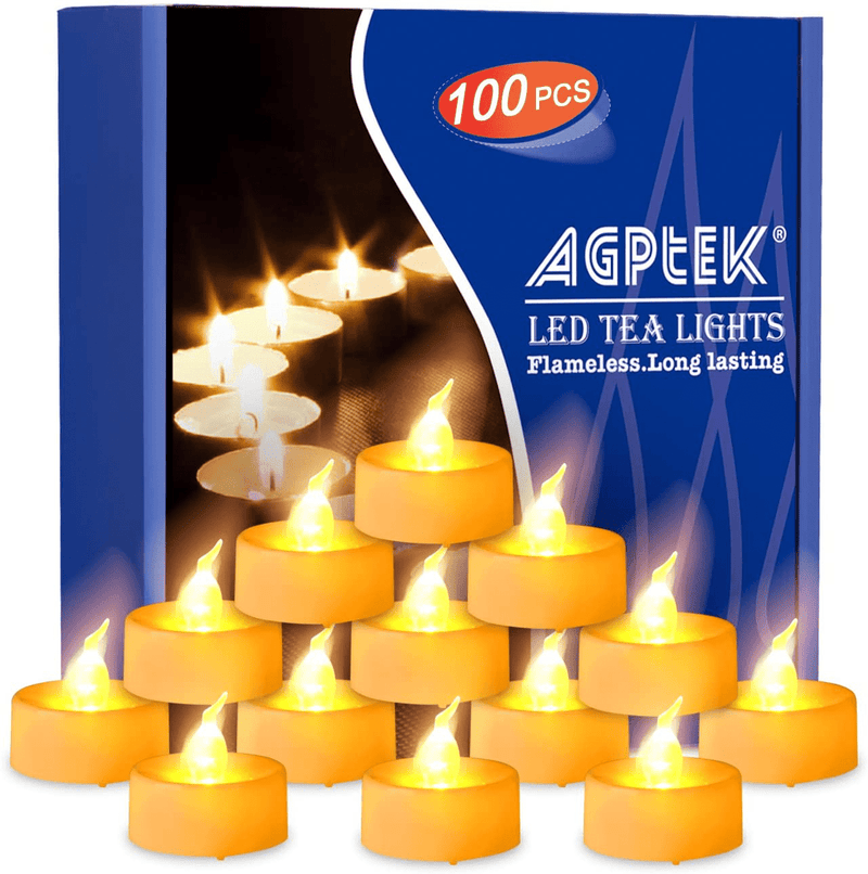 AGPtEK Tea Lights,100 Pack Flameless LED Candles Battery Operated Tealight Candles No Flicker Long Lasting Tealight for Wedding Holiday Party Home Decoration(Cool White) Home & Garden > Decor > Home Fragrances > Candles AGPTEK Yellow  