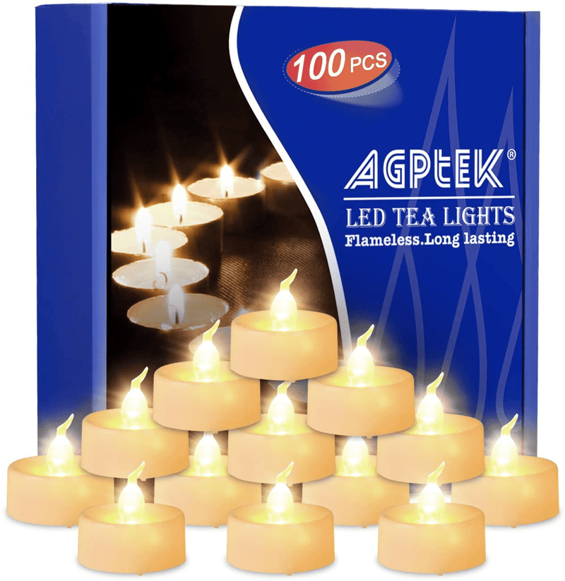 AGPtEK Tea Lights with Flicker,100 Pack Flickering Flameless LED Candles Battery Operated Tealight Candles Long Lasting Tealight for Wedding Holiday Party Home Decoration(Warm White) Home & Garden > Decor > Home Fragrances > Candles Brainytrade Warm White  