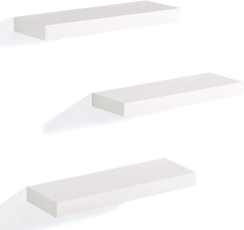 AHDECOR White Floating Wall Mounted Shelves, Set of 3 Display Ledge Shelves Wide Panel for Bedroom Office Kitchen Living Room, 5.9" Deep Furniture > Shelving > Wall Shelves & Ledges AHDECOR   