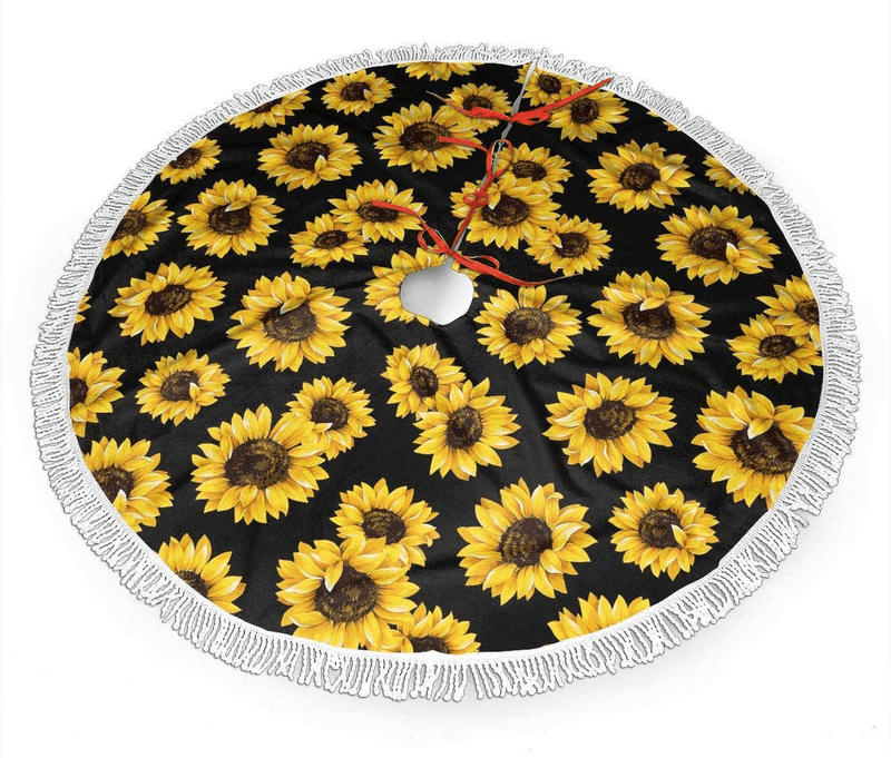 AHOOCUSTOM Black and White 30 in Christmas Tassel Tree Skirt, Versatile Occasion Easy to Change, Funny Halloween Holiday Party Supplies Table Top Tree Mat Cover Decoration Ornaments Home & Garden > Decor > Seasonal & Holiday Decorations > Christmas Tree Skirts AHOOCUSTOM Sunflowers 48" 