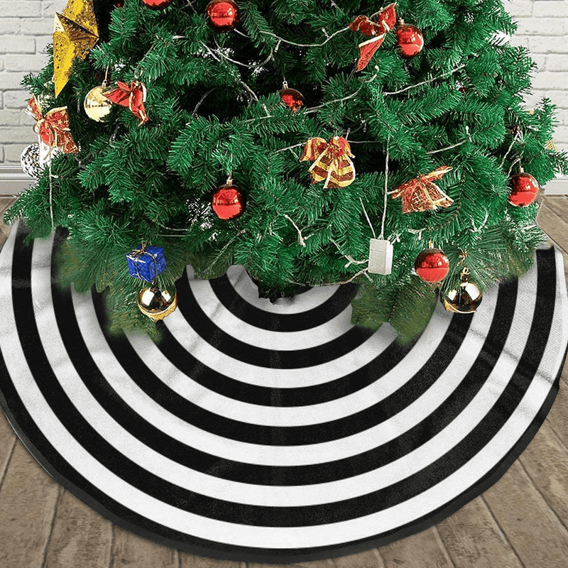 AHOOCUSTOM Small Black and White Christmas Tree Skirt 30 in Annual Rings, Rustic Decorations Farmhouse for Merry Xmas Holiday Party Supplies Slim Tree Mat Wedding Decor Ornaments for Mini Table Top Home & Garden > Decor > Seasonal & Holiday Decorations > Christmas Tree Skirts AHOOCUSTOM Black and White 48 