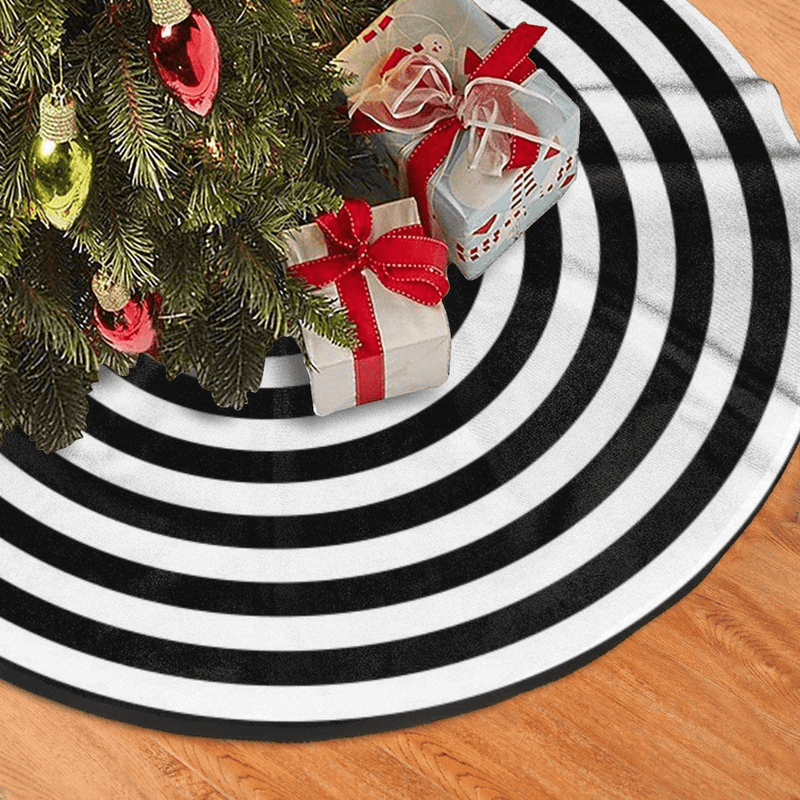 AHOOCUSTOM Small Black and White Christmas Tree Skirt 30 in Annual Rings, Rustic Decorations Farmhouse for Merry Xmas Holiday Party Supplies Slim Tree Mat Wedding Decor Ornaments for Mini Table Top Home & Garden > Decor > Seasonal & Holiday Decorations > Christmas Tree Skirts AHOOCUSTOM   