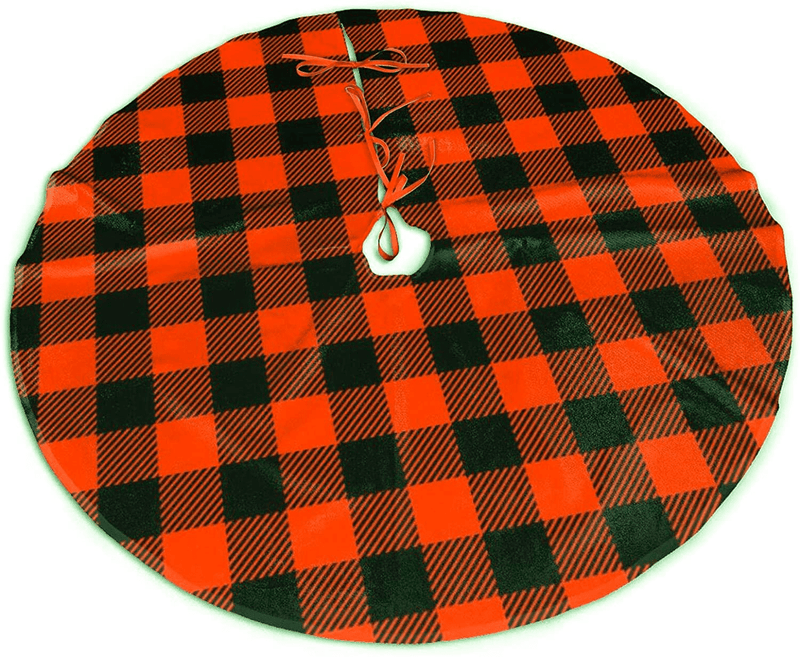 AHOOCUSTOM Small Black and White Christmas Tree Skirt 30 in Annual Rings, Rustic Decorations Farmhouse for Merry Xmas Holiday Party Supplies Slim Tree Mat Wedding Decor Ornaments for Mini Table Top Home & Garden > Decor > Seasonal & Holiday Decorations > Christmas Tree Skirts AHOOCUSTOM Fabric Into Grid Buffalo Plaid 36 