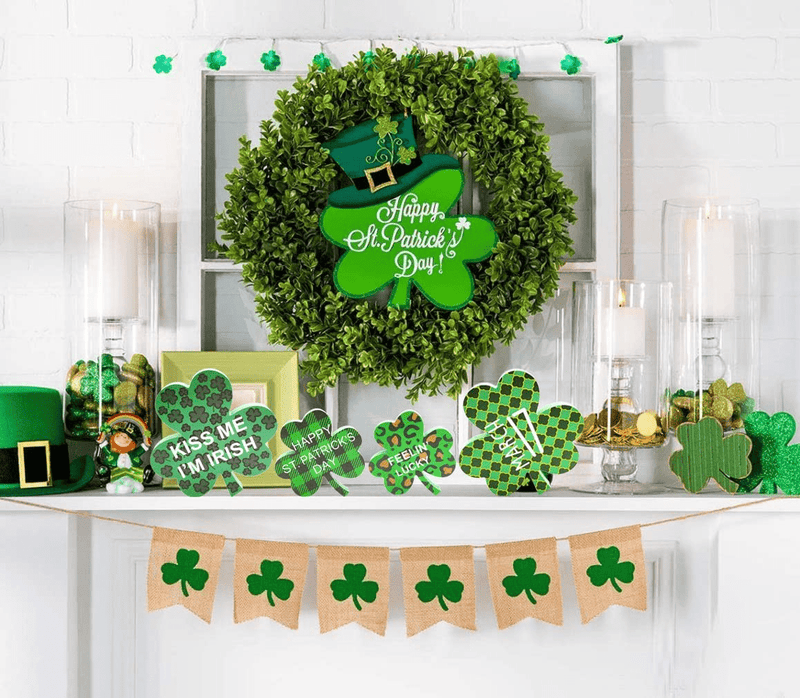 Ahzemepinyo 4 Pieces St. Patrick'S Day Table Wooden Signs Shamrock Wooden Signs Buffalo Plaid Freestanding Table Decorations Shamrock Decor for Desk Office Home Party Arts & Entertainment > Party & Celebration > Party Supplies Ahzemepinyo   