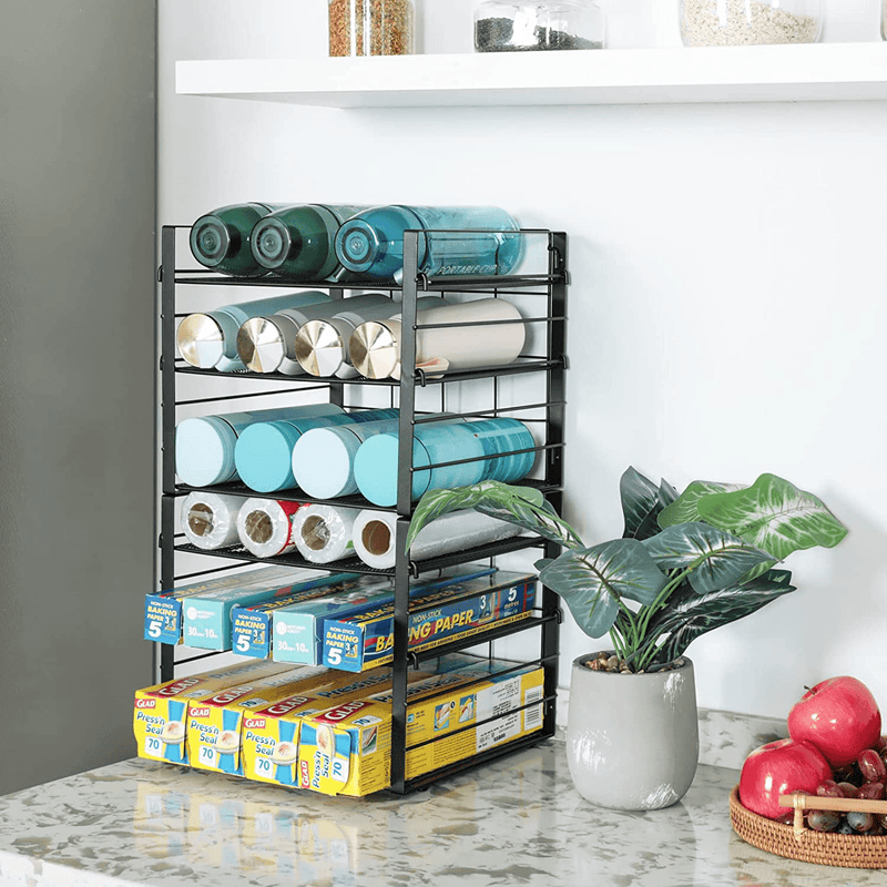 Aibohayi Adjustable Wrap Box Organizer Rack,3-Tier Stackable Box Wraps Holder for Kitchen Countertops,Pantry, Cabinet,Black(2 Pack) Home & Garden > Kitchen & Dining > Food Storage Aibohayi   