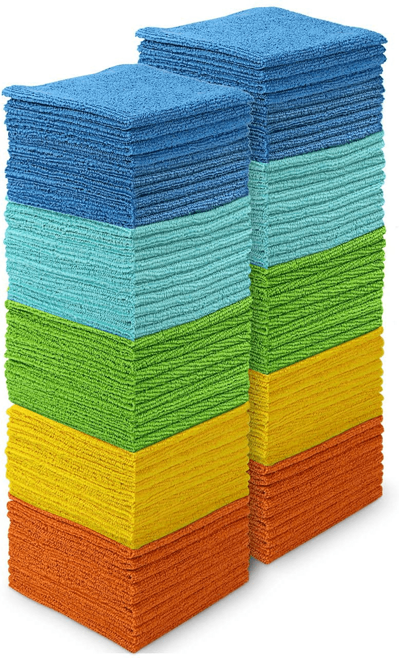 AIDEA Microfiber Cleaning Cloths-100PK, Softer and More Absorbent, Lint-Free, Wash Cloth for Home, Kitchen, Car, Window (12in.x12in.) Home & Garden > Household Supplies > Household Cleaning Supplies AIDEA Blue/Yellow  